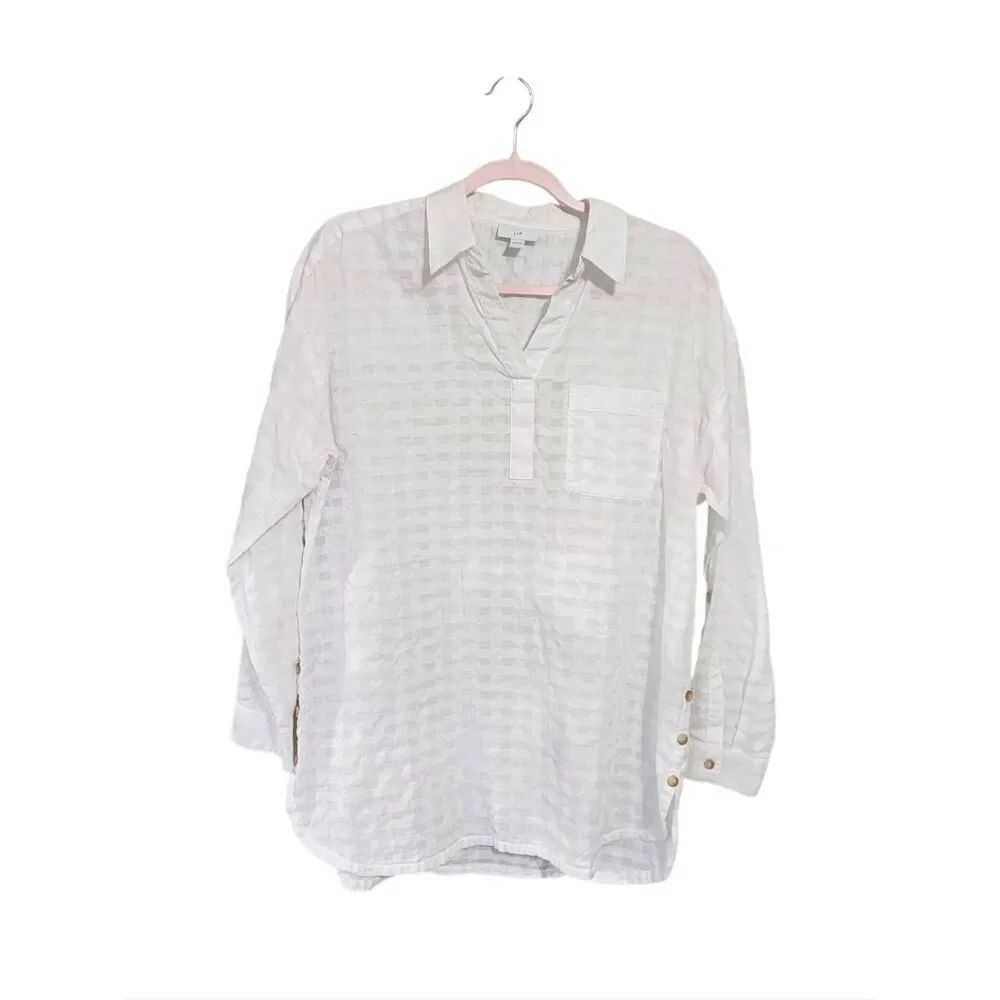 J. Jill Top Sz M 100% Cotton Roll Tab Sleeve Mature Breathable Sustainable